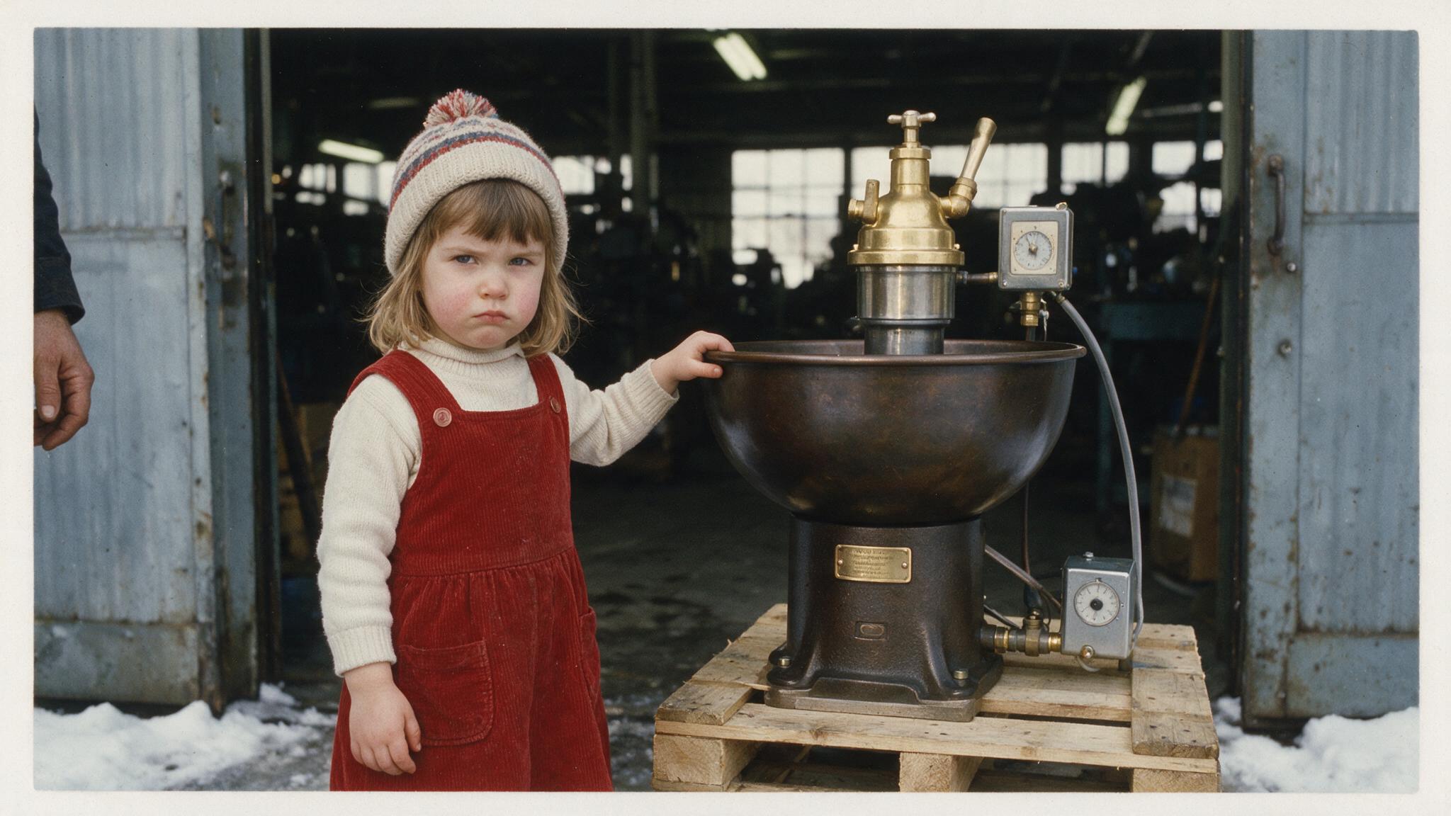 Perpetua Wendorf, age four, with the first production unit